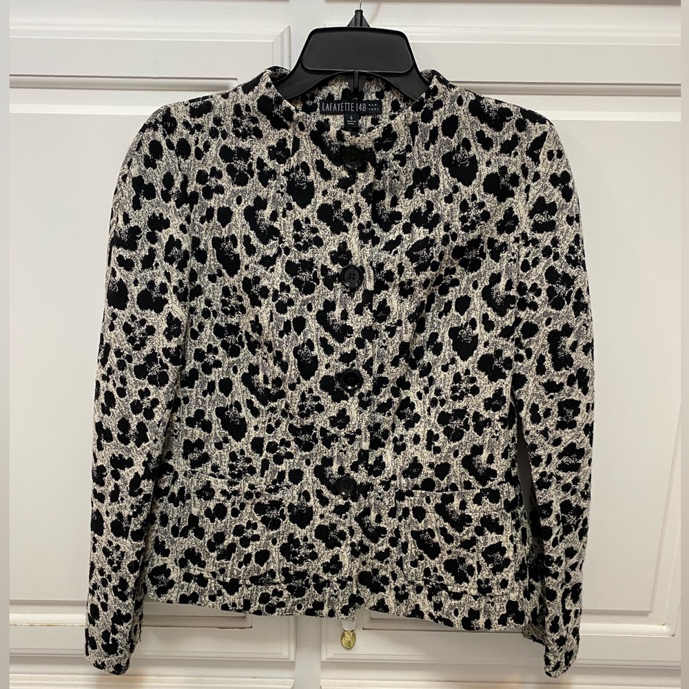 Lafayette 148 Leopard Animal Print Duncan Black White Jacket Women Size 6
